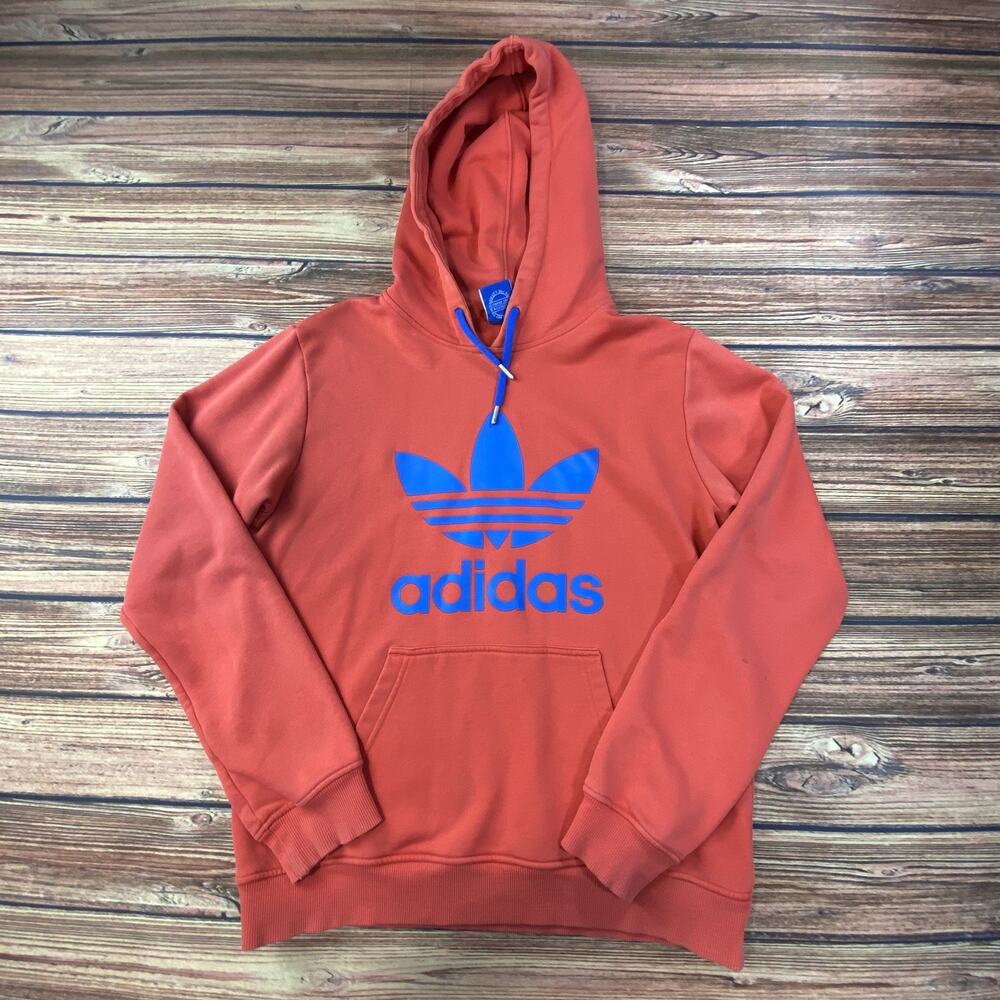 Adidas Originals Trefoil Hoodie Mens Medium Red Cotton Fleece Kangaroo Pocket